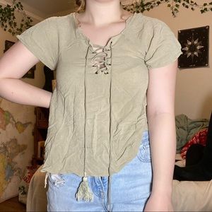 Paper Crane Tie Up Flowy Shirt